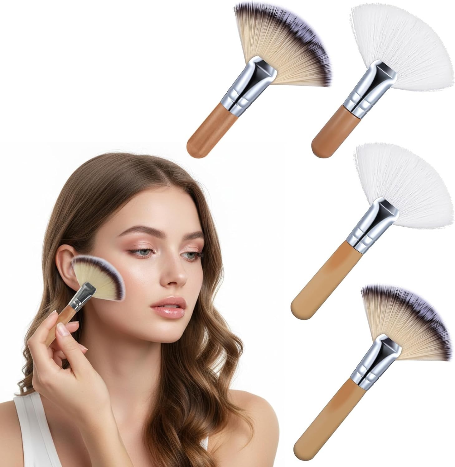 Grevosea 4 Pcs Facial Brushes Esthetician, Fan Brushes Fluffy Makeup Brush Soft