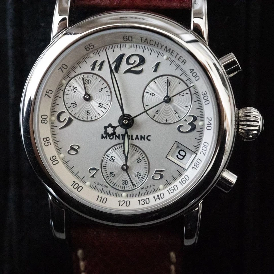 Montblanc Meisterstück 7039 Reloj Pulsera Cronógrafo Hombre’s Juego Completo Funcionando Foto 2 de 4