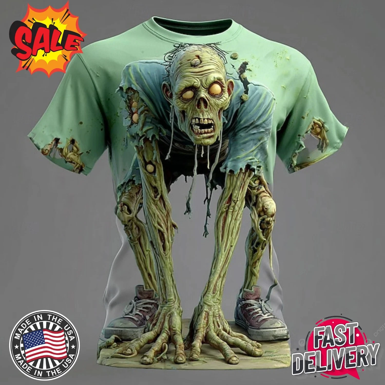 Halloween Men's Optical Illusion Zombies Horror Party Street 3D T-Shirt Unisex