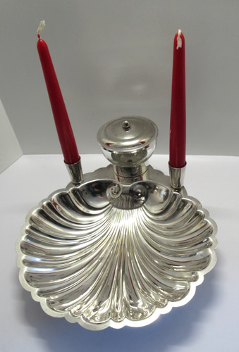 Silverplate Clam Shell Dish Shrimp Server with Covered Dip Dish.