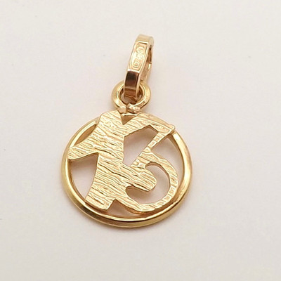 Solid 18k Gold Round Lucky 13 Number Thirteen Charm Pendant Italy 750 New