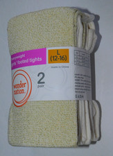 Girls Medium 7-10 Tights Footed Heavyweight TWO Pair Sparkle Gold  Ivory