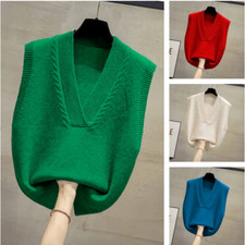 Women Knitted Vest Tank Tops Waistcoat Sleeveless Sweater Jumper Knitwear V Neck