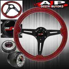 Slim Quick Release For 96-05 Civic + Red Wood Black Deep Dish Steering Wheel
