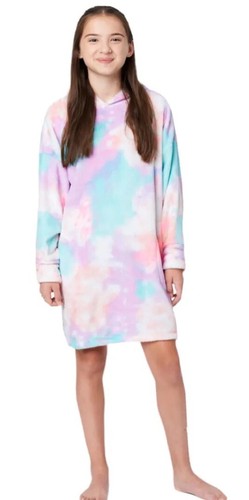 Justice Girls Nightgown Oversized Pajama Sleep Shirt Pink Tie Dye Hoodie L/XL - Picture 7 of 12