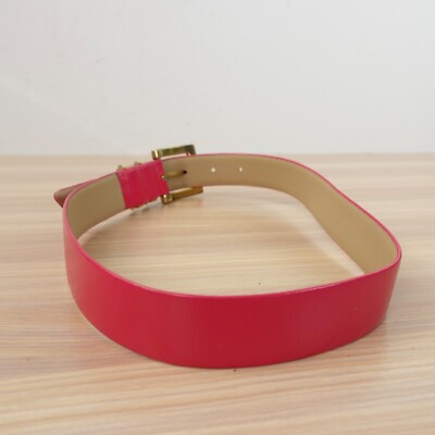 80s VINTAGE Pink Belt Womens XS Leather Gold Buckle Chic  display picture 3