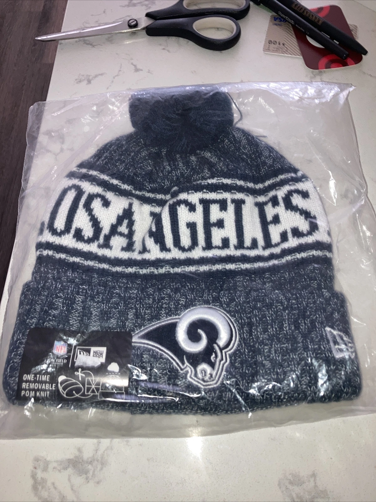 NEW New Era Los Angeles Rams Sport Pom Knit Hat NFC BEANIE