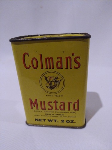 Vintage Colman's MUSTARD METAL SPICE TIN ~ Bulls Head England Reckitt & Coleman - Picture 2 of 9