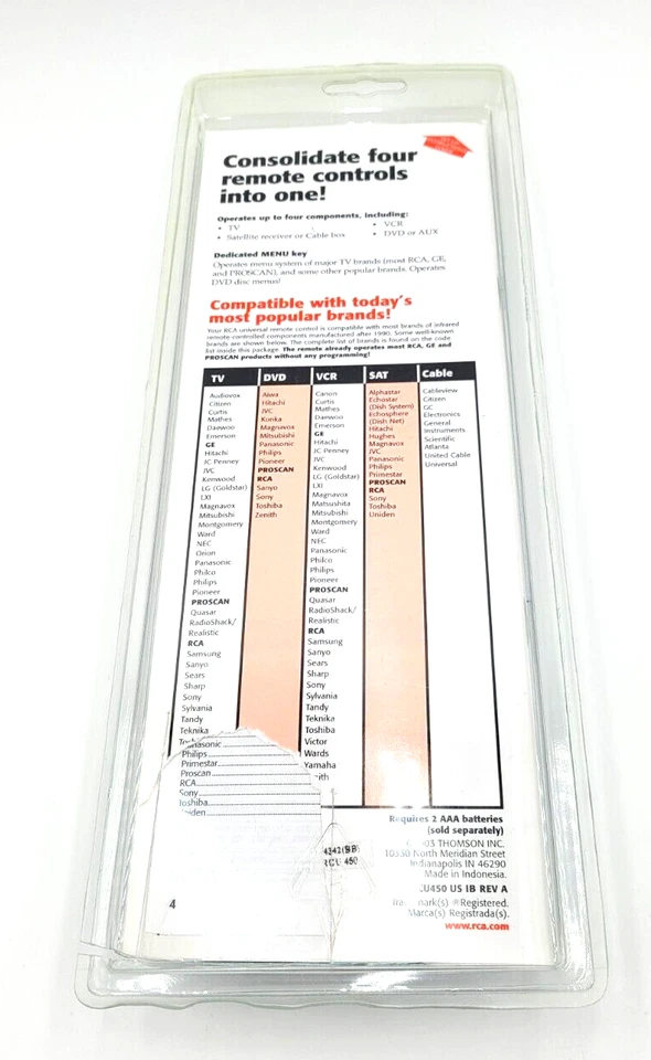 RCA Universal Remote Control RCU450 New Open Box - Image 2 of 2