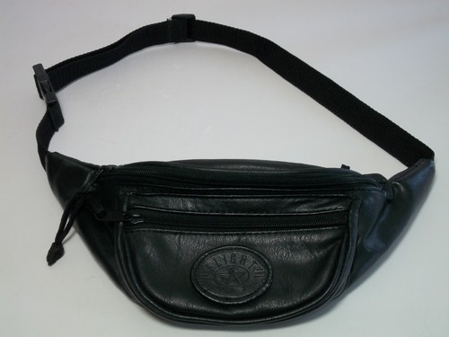 Flight Pax schwarzes Leder Fanny Pack 3 Reißverschlusstaschen 44" Max Vintage - Bild 4 von 5