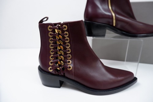 Alexander McQueen Women Calf Chelsea Boots Uk 4 Eu37 Burgundy Leather SMALL HEEL - Picture 3 of 10