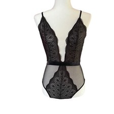 Victoria Secret Romantic FairyCore Feminine Lacy Coquette Bodysuit Black Size M