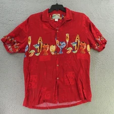 Paradise Found Hawaiian Shirt Mens Large Red Cocktail  Shaker Rayon Vintage