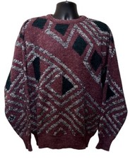 Vtg 80s/90s Grandpa Geometric Sweater SEARS Mens Store sz M Acrylic/Nylon Korea
