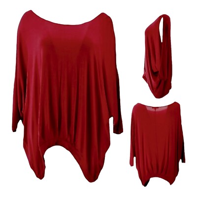 DG2 Diane Gilman Pleat Front Dolman Top Cold Shoulder 8-10 Medium Red 654-861