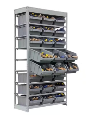 Gray 8-Tier Botless Bin Storage System Garage Storage Rack (24 Plastic Bins)
