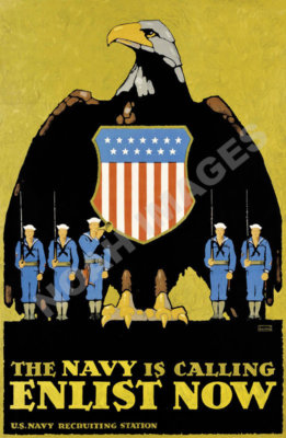 Navy IS Calling Enlist Now vintage recruitment poster repro 16x24