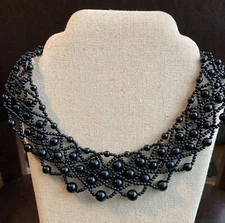 Black Beaded  Woven Collar Necklace adjustable clasp
