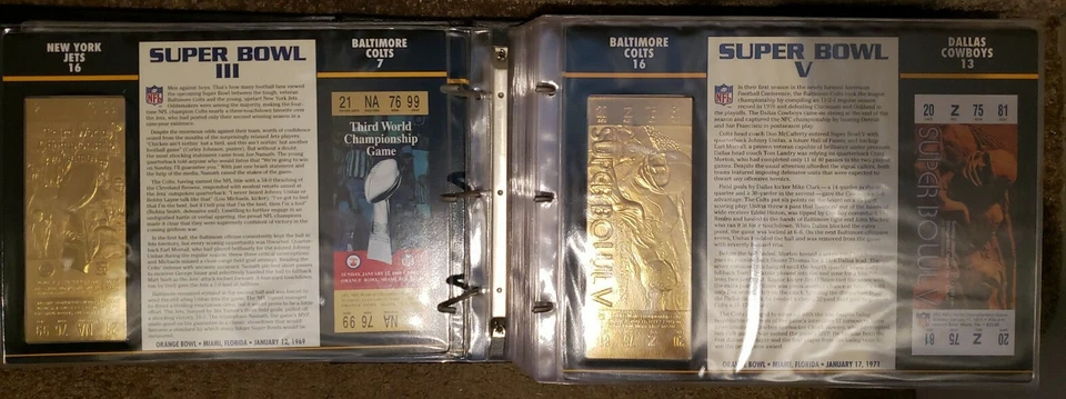 Willabee & Ward NFL 22kt Gold Super Bowl Tickets LOT SB 1-3/5-18/20-37 In Binder - Image 3 of 4