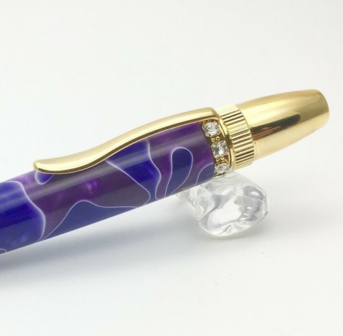 Gifu Swarovski Ring Top Acrylic Pen Japanese Ballpoint pen Purple Japan - Picture 2 of 9