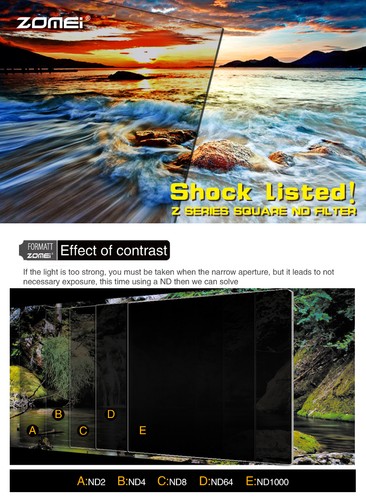ZOMEI 100*100mm ND4 Glass Neutral Density Filter for Canon Nikon Camera - Picture 3 of 6