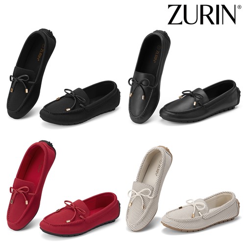 ZURIN Women Knitted Loafers Bow Slip On Work Driving Walking Casual Flats Shoes
