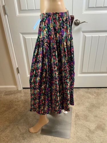 Boom Women's Maxi Skirt Size Large Black Purple Floral Cottagecore Elastic Waist - Picture 5 of 10