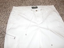 Women's RALPH LAUREN White 100 Cotton Rushed Sides Pockets Pants Size 8 CUTE