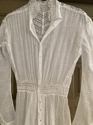 Antique Edwardian Cotton Lawn & Lace Tea Dress Gown Victorian 1900s - Picture 15 of 23