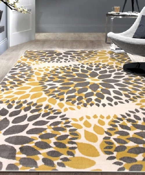 Modern Circles Cream Floral Area Rug Transitional Casual Style 2' x 3' Yellow  - Image 2 of 4