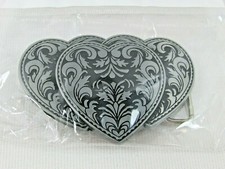 Three Hearts Silver Black Tone Belt Buckle USA Seller