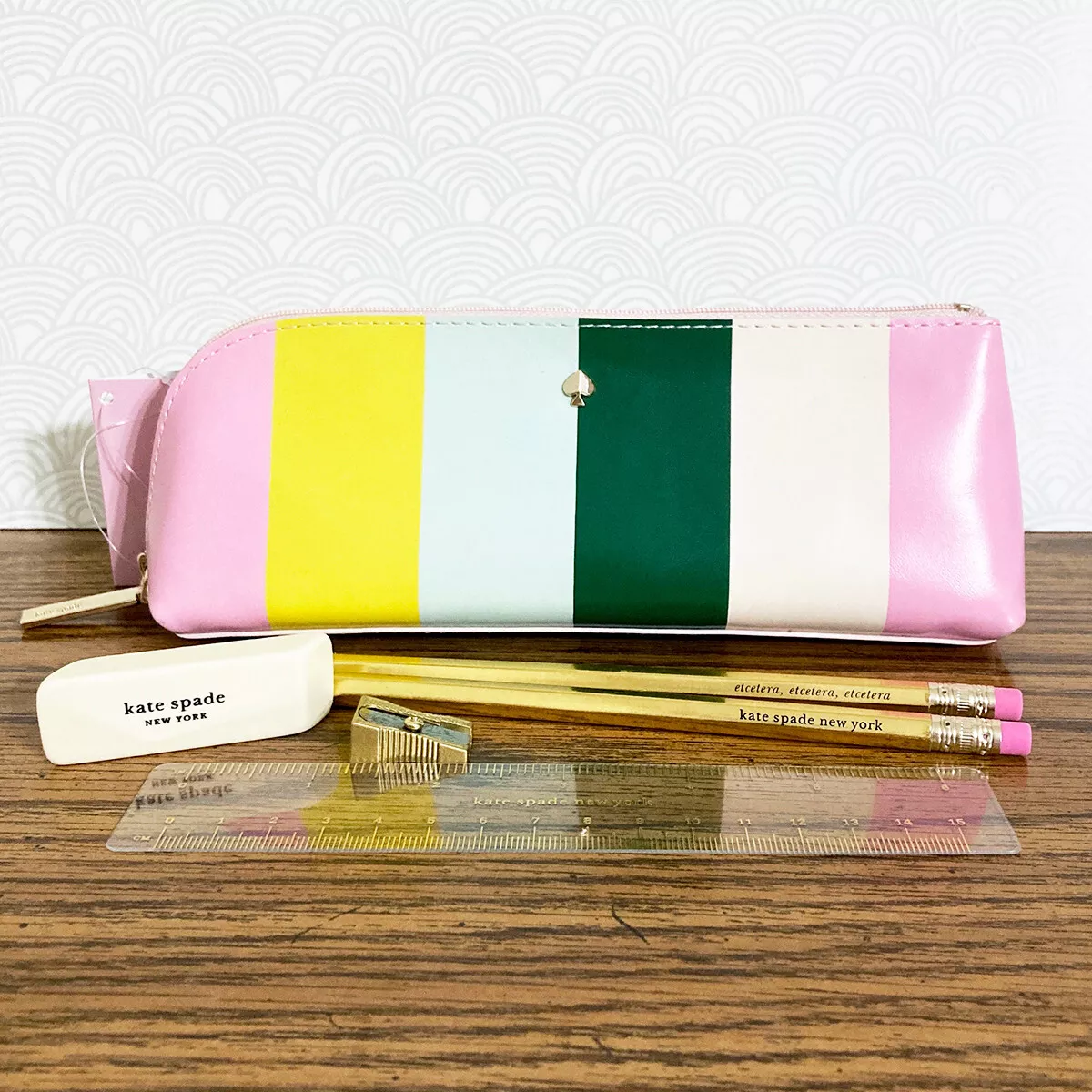 Buy the Kate Spade Candy Stripe Pencil Pouch Case Zipper Travel