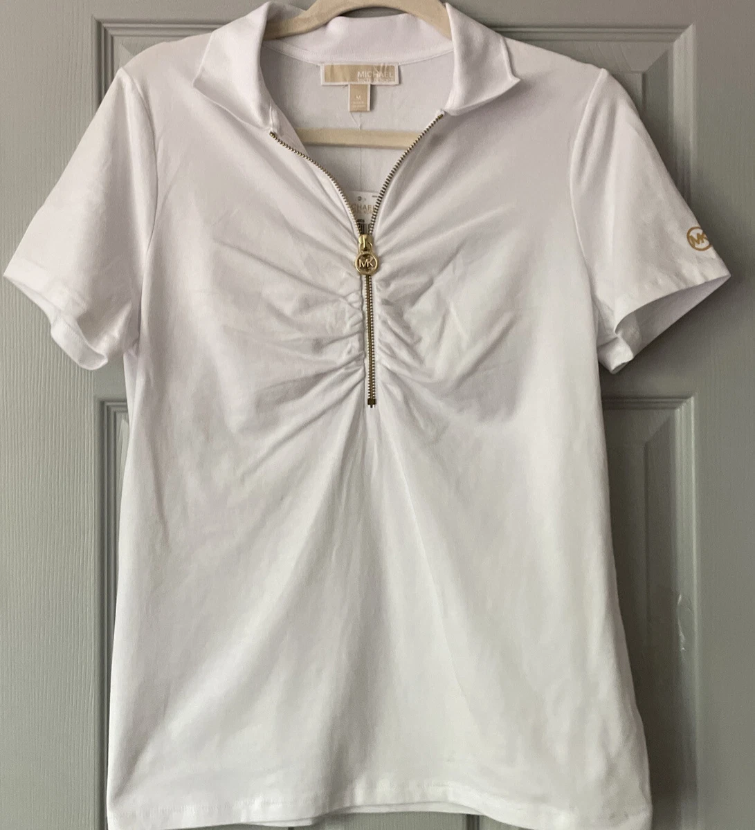 NWT Women s Michael Kors White Polo T Shirt Size S Ret 68.00