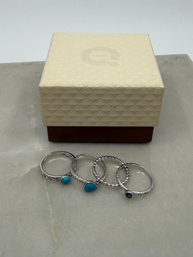 QVC Womens Turquoise Sterling Silver Set of 4 Rings Size 10 Boho Perfect Gift