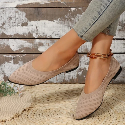 Pointed Toe Shoes Knitted Slip on Shoes Breathable Ballet Flats Loafers Comfort - Picture 7 of 29