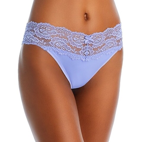 Women's Cotton Spandex Thong Panties size 2XXL Blue Lace Trim Soft
