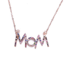 Mom Mama Letters Mother's Day Rainbow Rhinestone Rose Gold Necklace