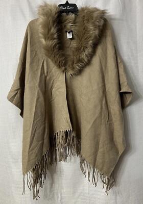 Talbots Womens Faux Fur Collared Beige Shawl Size M/L EUC