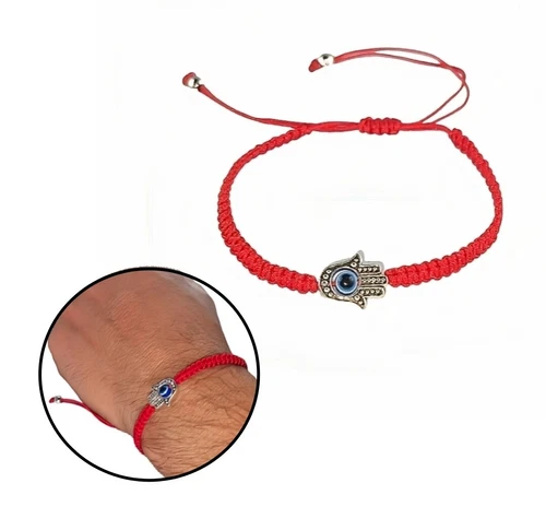 Rotes Armband Fatimas Hamsa Hand mit Nazar Boncuk Auge Böse Blick 