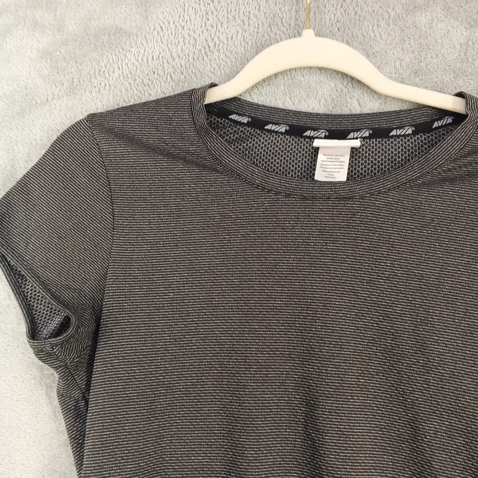 Camiseta AVIA Activewear Talla M (8-10) Estilo Ajustado Rayas Gris Tejida Gimnasio Entrenamiento Foto 2 de 4