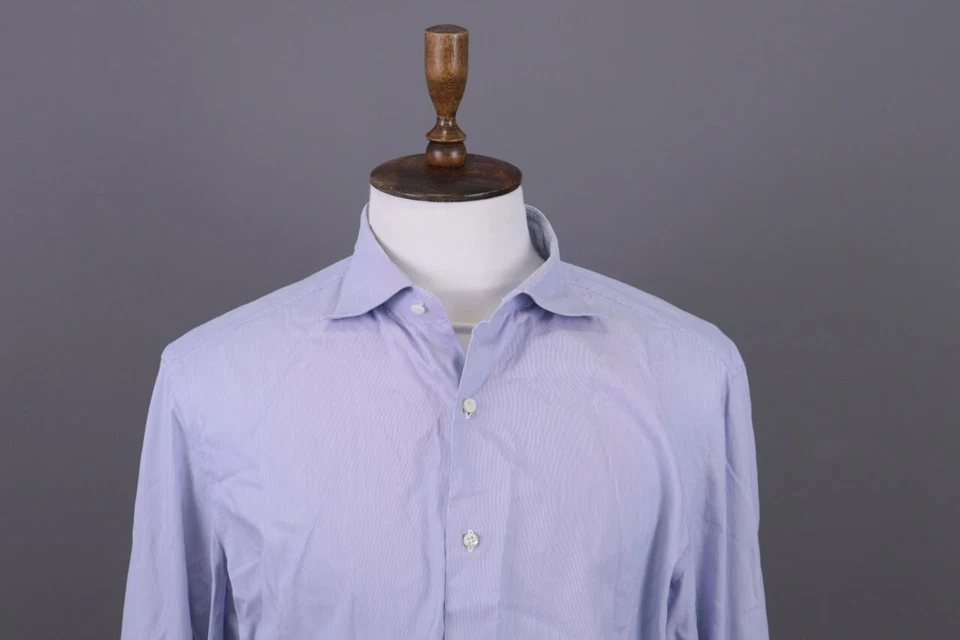 Isaia Napoli Blue Pinstripe Long Sleeve Button Dress Shirt Size 44 - Image 2 of 4