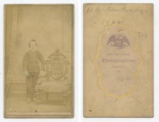 BOY IDED ON BACK, CDV STUDIO PORTRAIT BY WILT BROS, FRANKLIN, PA, GRAPHIC BACK