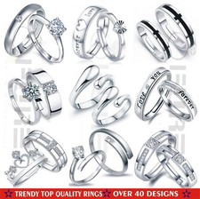 Trendy Couple Unisex 925 Sterling Silver Filled Crystal Adjustable Finger Rings