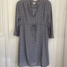 GAP navy and white geometric print V neck 3/4 sleeve high waisted shirt dress S