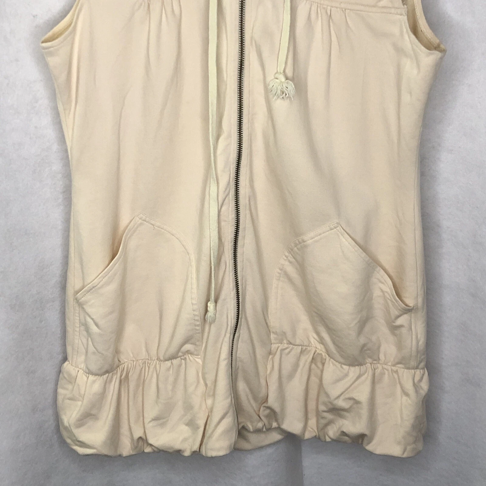 OFF WHITE Felpa con cappuccio Miss Me Collection donna L panna beige tunica senza maniche full zip