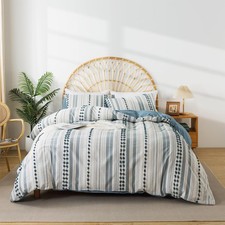 Washed Cotton Cal King Size Duvet Cover Set - Tufted Dots Boho Chic Bedding for