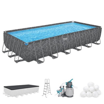 Bestway APX 365 24' x 12' x 52'' Rectangular Above Ground Swimming Pool Set, Gray