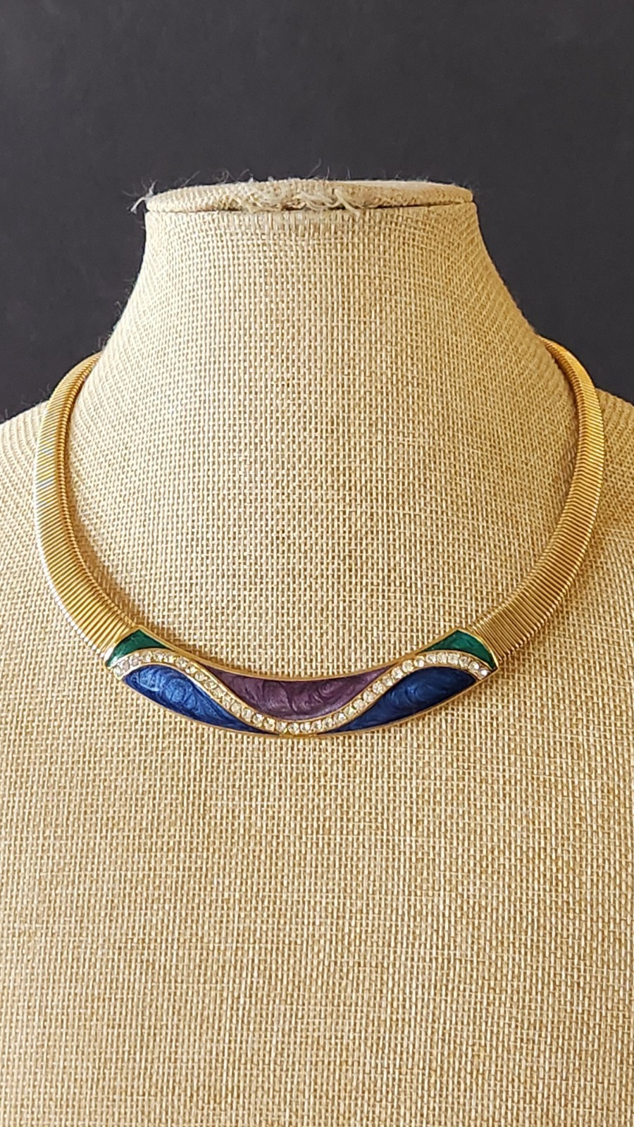 Vintage Trifari Goldtone Necklace Multi Colored Enamels & Rhinestones Beautiful