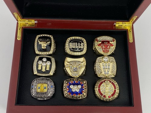 Set 9 anelli Chicago Bulls Michael Jordan Championship con custodia UNC Dream Team HOF - Foto 12 di 12
