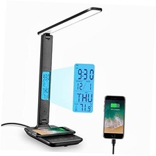 Desk Lamp, LED Desk Lamp with Wireless Charger, USB Charging Port, TX26 Black